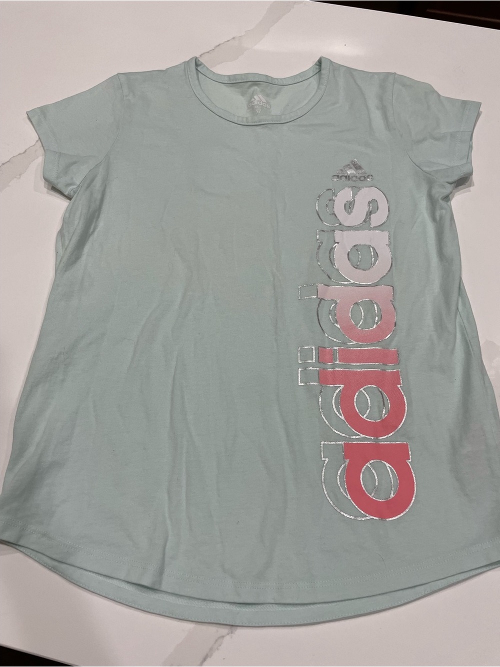 NWOT Adidas Big Kids Mint green Tee with Pink Logo Size L (14)